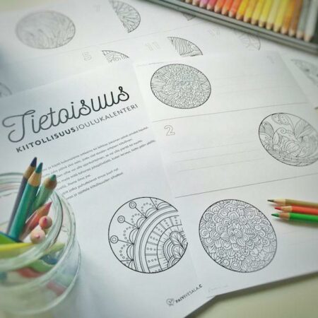 Tulostettava kiitollisuusjoulukalenteri / Taiteilija Päivi Vesala