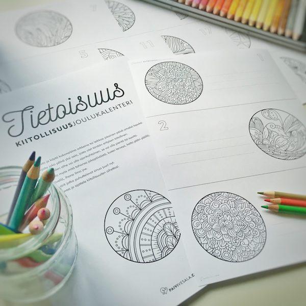 Tulostettava kiitollisuusjoulukalenteri / Taiteilija Päivi Vesala