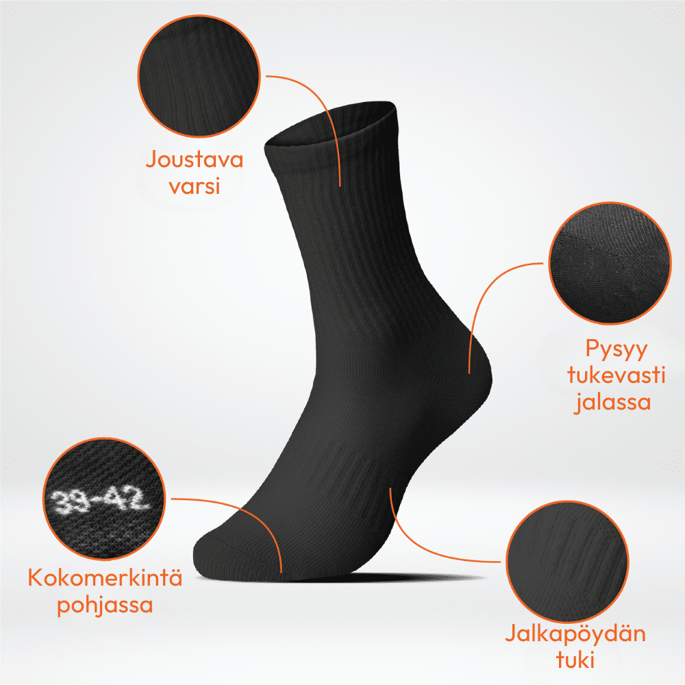 3 paria mustia urheilusukkia, koot 35-46 - Image 2