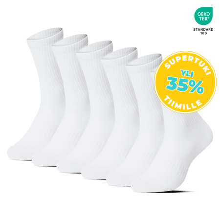 3 paria valkoisia urheilusukkia, koot 35-46