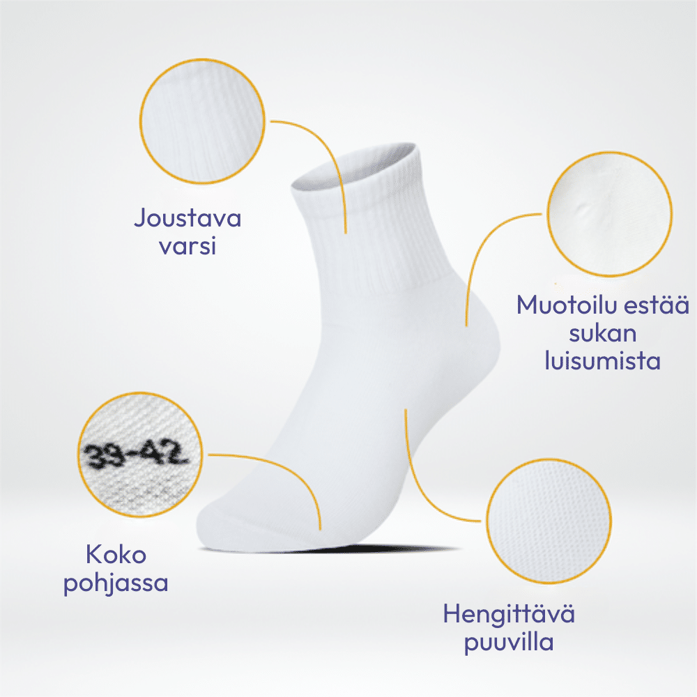 3 paria valkoisia urheilusukkia, koot 35-46 - Image 2
