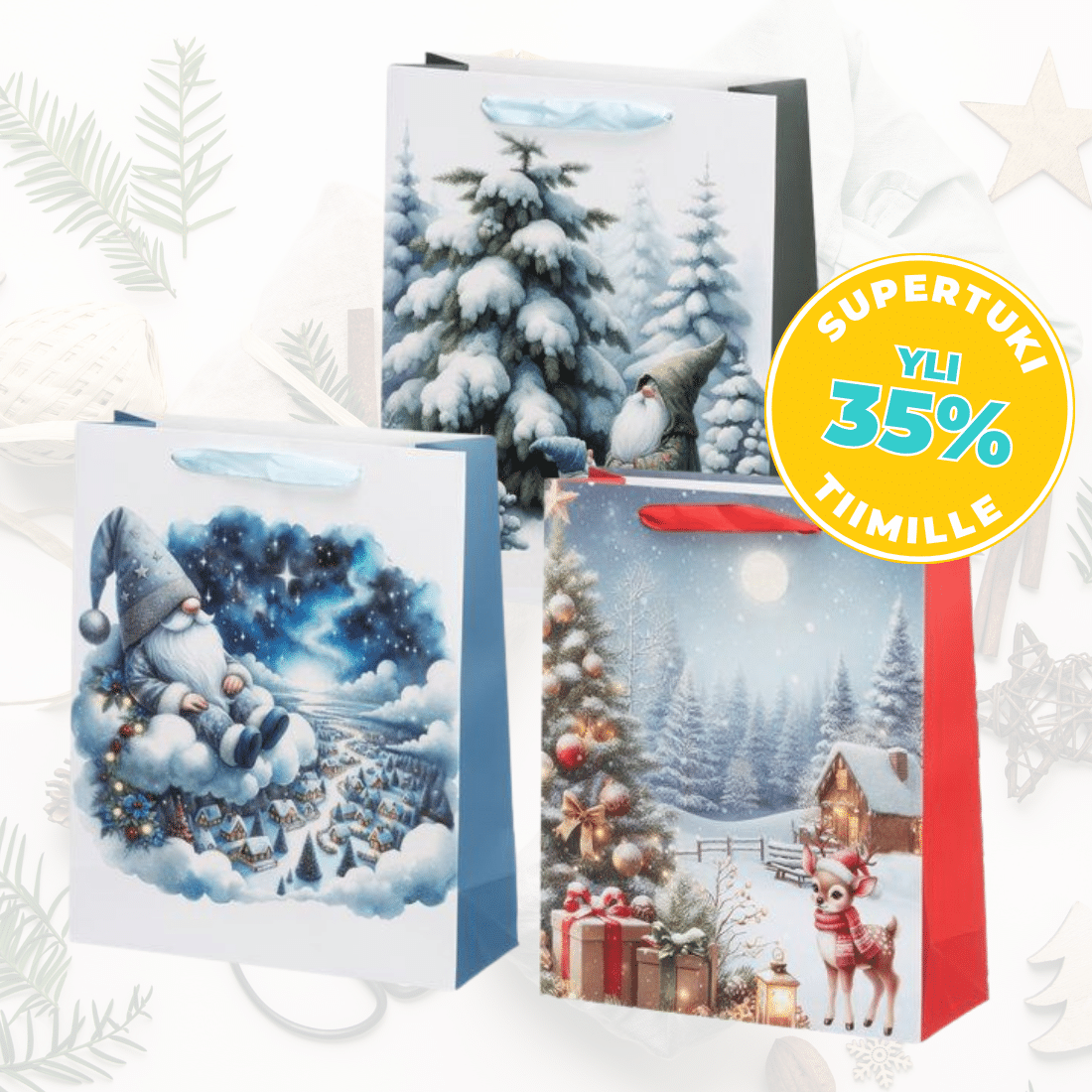 3kpl Joululahjakassi Joulun aika, 24x18x8cm