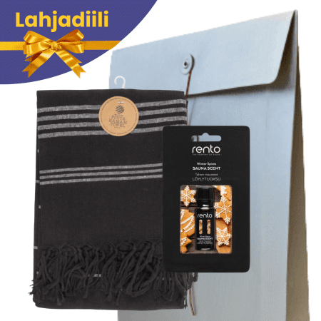 Iso hamam-pyyhe ja saunatuoksu lahjapaketissa