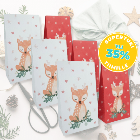 6 kpl Lahjapussi Peura + sinettitarrat