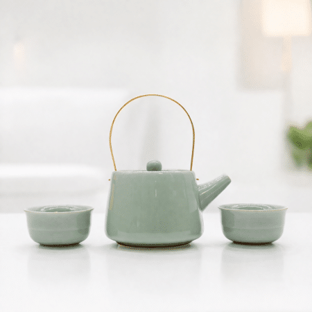 Jade teekannu & 2 kuppia