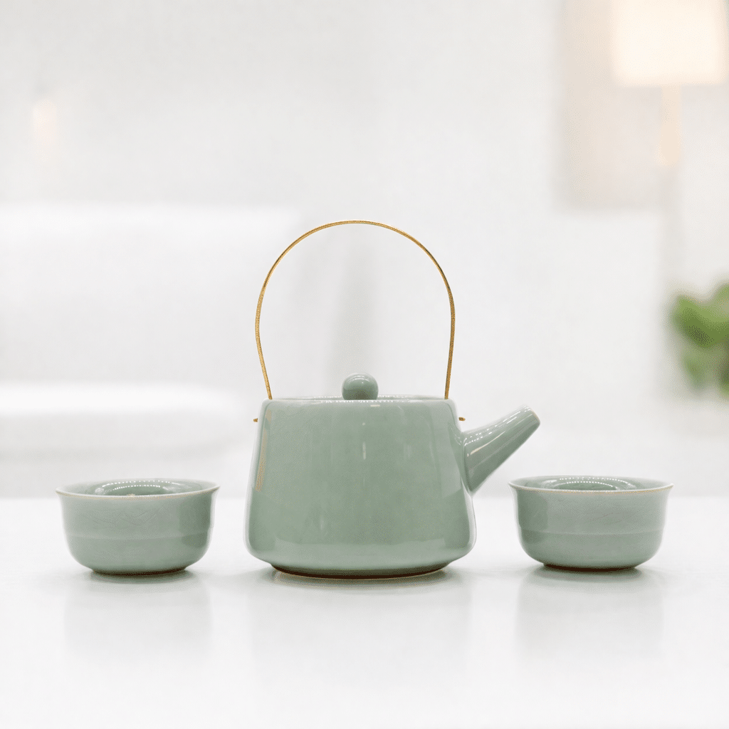Jade teekannu & 2 kuppia