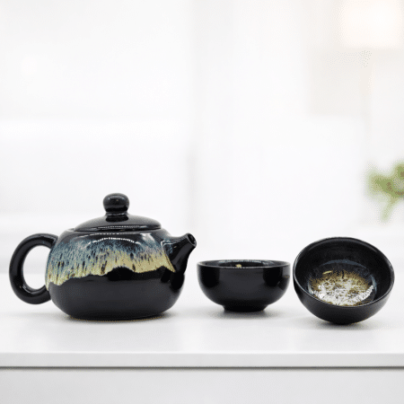 Taidelasite teekannu & 2 kuppia