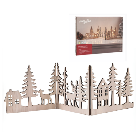 LED-joulukylä noin 65 cm, puinen